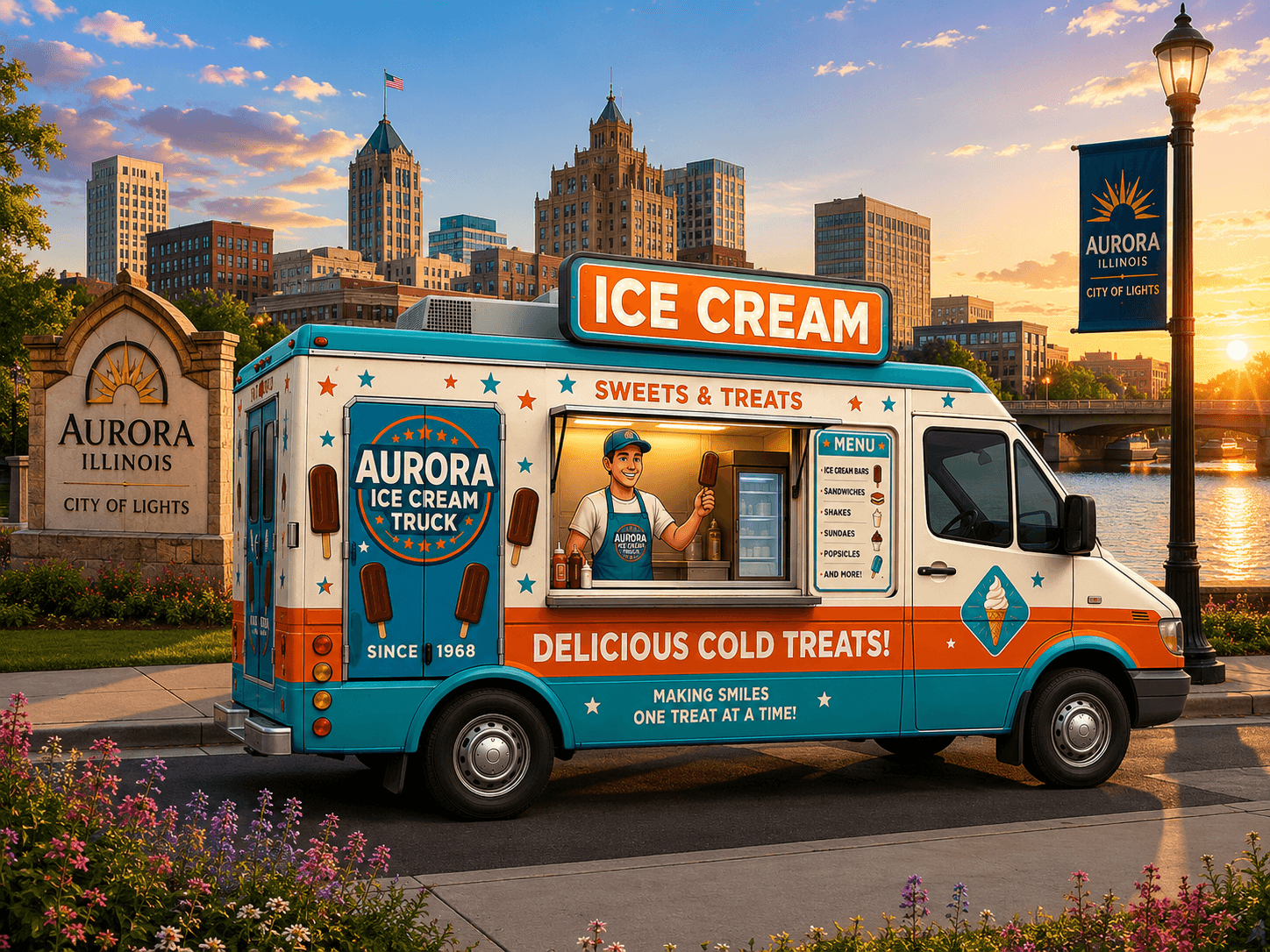 Aurora Ice Cream Truck parked in neighborhood